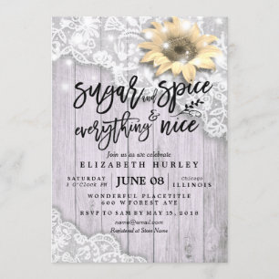 Invitación Baby Shower Moda Lace Sunflower Wood String Lights
