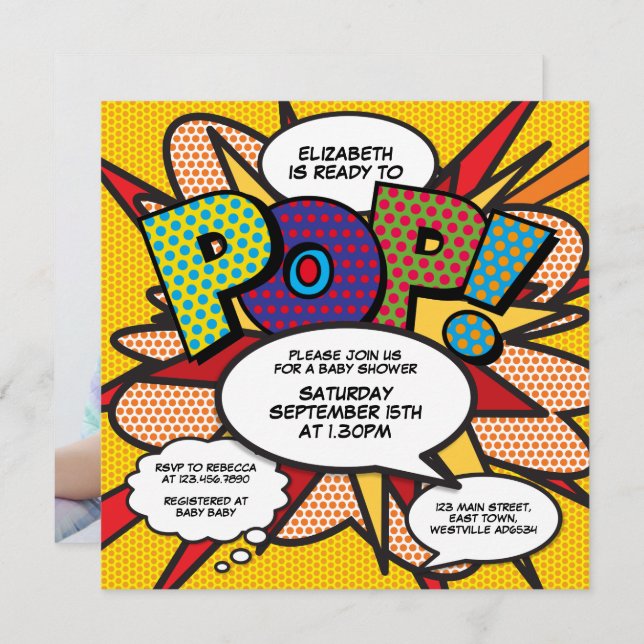 Invitación Baby Shower Modern Fun listo para usar la foto (Anverso / Reverso)