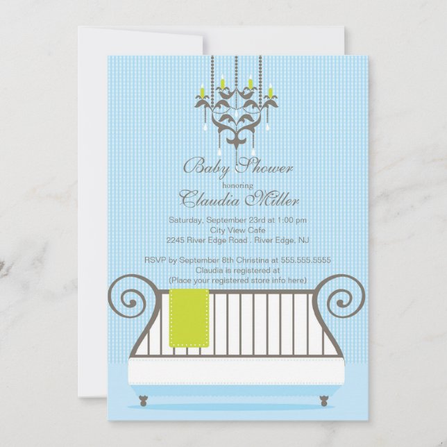 Invitación Baby Shower moderna a la cuna del bebé (Anverso)