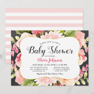 Invitación Baby Shower Moderna de Niña con Borde Floral Rosa