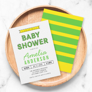 Invitación Baby Shower moderno amarillo y verde divertido