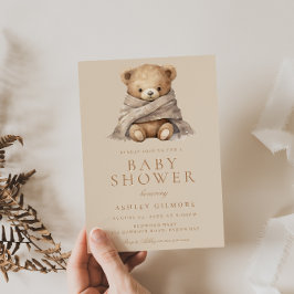 Invitación Baby Shower moderno beige Brown Teddy Bear