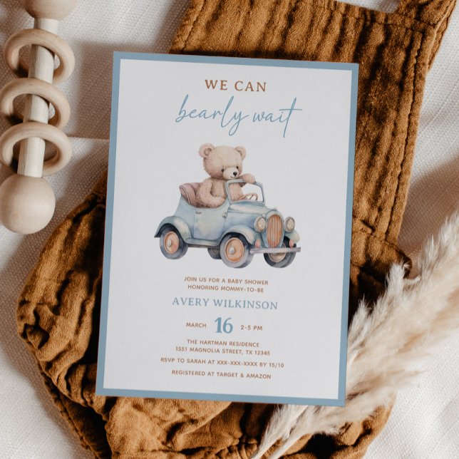 Invitación Baby Shower moderno Blue Teddy Bear Boy (Subido por el creador)
