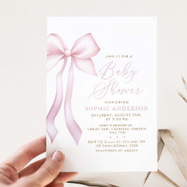 Invitación Baby Shower moderno Chica de Bow rosa