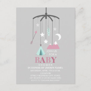Invitación Baby Shower moderno Chica móvil inspirado en bohem