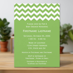 Invitación Baby Shower moderno con cheurones verdes y blancos