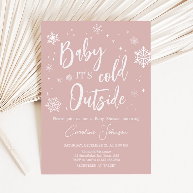 Invitación Baby Shower moderno con copos de nieve rosa (Modern Pink Baby It's Cold Outside Baby Shower Invitation
)