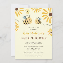 Invitación Baby Shower moderno de abejorro amarillo y girasol
