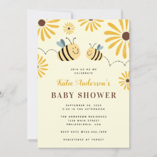 Invitación Baby Shower moderno de abejorro amarillo y girasol