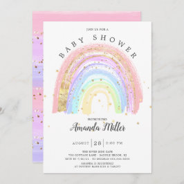 Invitación Baby Shower moderno de arco iris rosa dorado