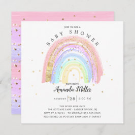 Invitación Baby Shower moderno de arco iris rosa dorado