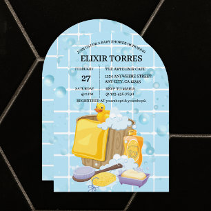 Invitación Baby Shower moderno de burbujas de caucho Ducky