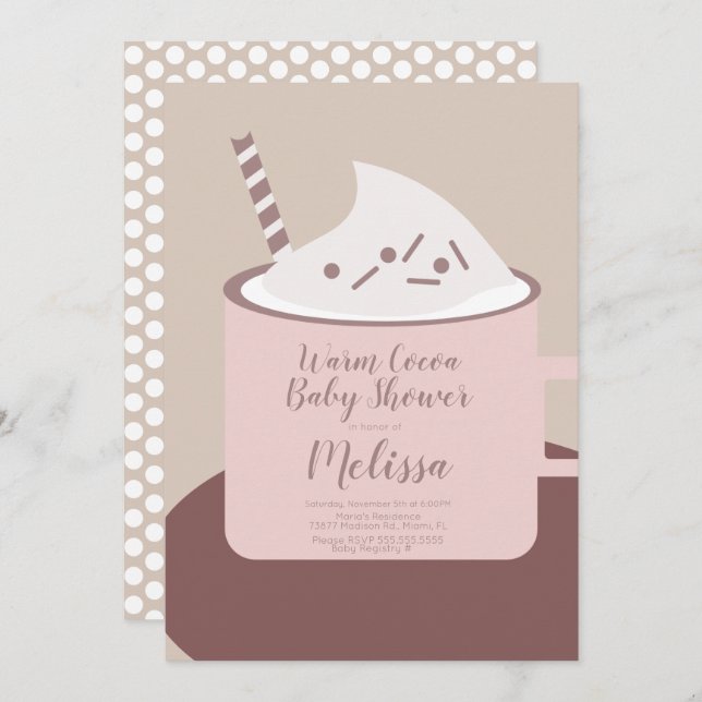 Invitación Baby Shower moderno de chocolate caliente de cacao (Anverso / Reverso)
