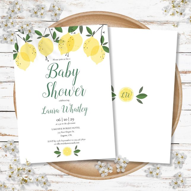 Invitación Baby Shower moderno de cítricos limón (Modern Lemon Citrus Fruit Baby Shower Invitation)