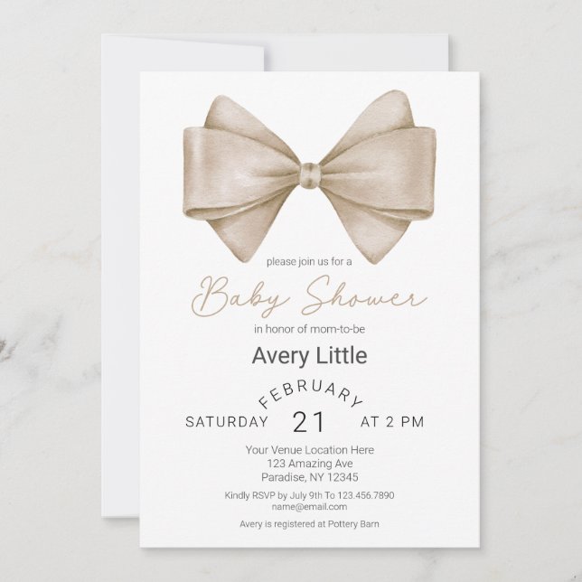 Invitación Baby Shower moderno de color beige (Anverso)