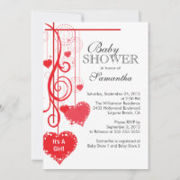 Baby Shower moderno de corazones rojos colgando
