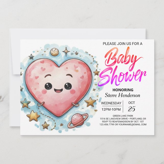 Invitación Baby Shower moderno de corazones rosados (Anverso)