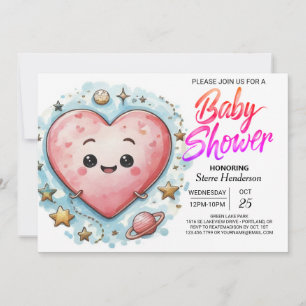 Invitación Baby Shower moderno de corazones rosados