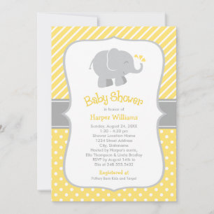 Invitación Baby Shower moderno de elefantes amarillos y grise