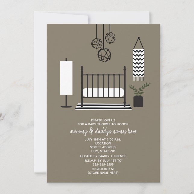Invitación Baby Shower moderno de enfermería en blanco y negr (Anverso)