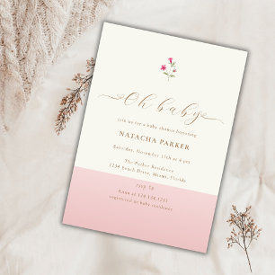 Invitación Baby Shower moderno de flores silvestres rosas Min