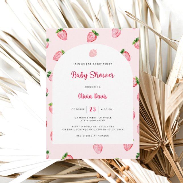 Invitación Baby Shower moderno de fresa de verano (Subido por el creador)