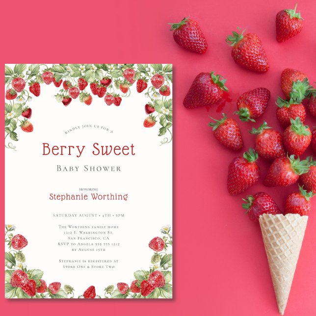 Invitación Baby Shower moderno de fresa dulce de Berry (Subido por el creador)