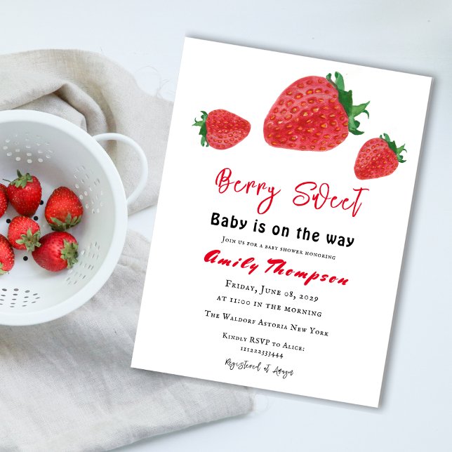 Invitación Baby Shower moderno de fresa roja dulce de fresa (Subido por el creador)