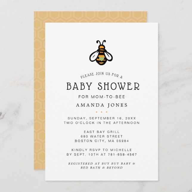 Invitación Baby Shower moderno de mamá a bebe (Anverso / Reverso)