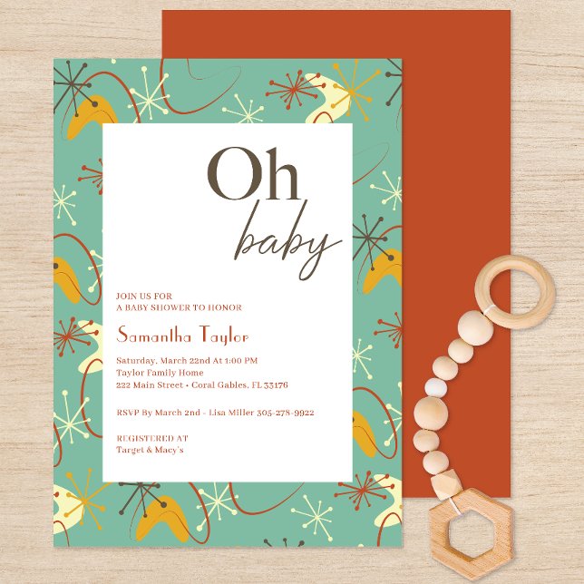 Invitación Baby Shower moderno de mediados del siglo "Oh Baby (Oh Baby Mid Century Modern Baby Shower Invite)