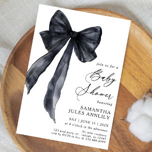 Invitación Baby Shower moderno de moda Black Bow