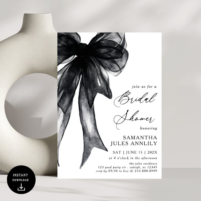 Invitación Baby Shower moderno de moda Black Bow (Subido por el creador)