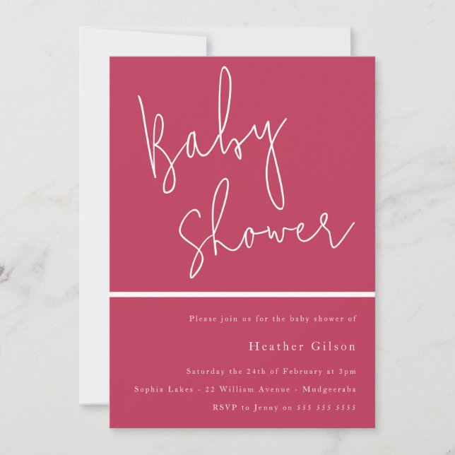 Invitación Baby Shower moderno de moda y rosa magenta (Anverso)