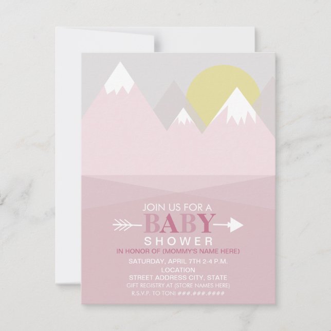 Invitación Baby Shower moderno de montaña rosa (Anverso)