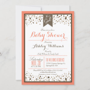 Invitación Baby Shower moderno de Naranja de coral, blanco y