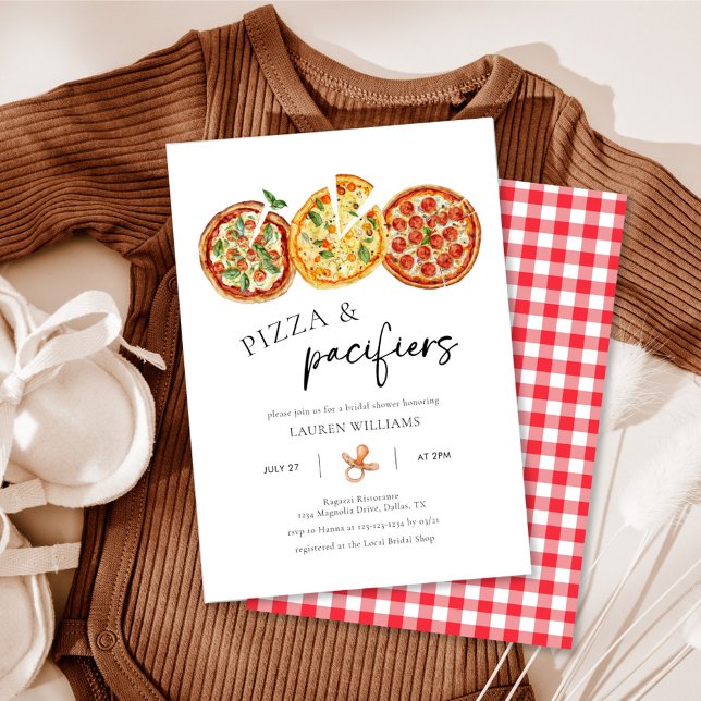 Invitación Baby Shower moderno de pizza y Pacificadores (Subido por el creador)