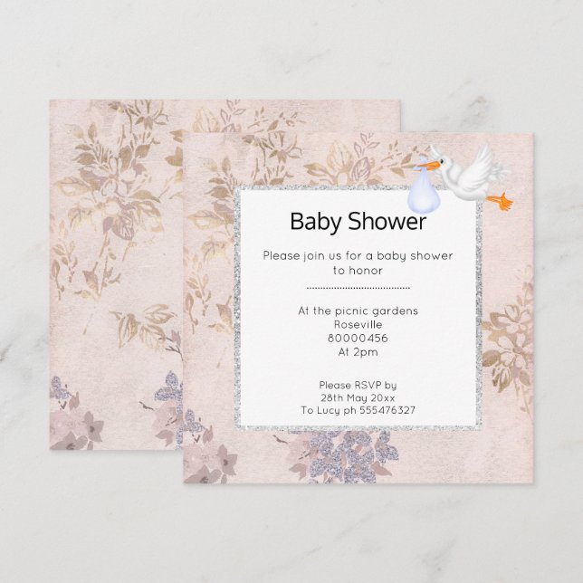 Invitación Baby Shower MODERNO DE TORTA ROSA Y DORADA ROSA (Anverso / Reverso)