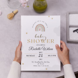 Invitación Baby Shower moderno del arco iris del Boho