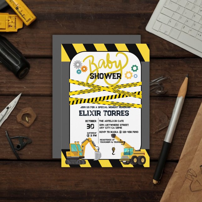 Invitación Baby Shower moderno en construcción (Subido por el creador)
