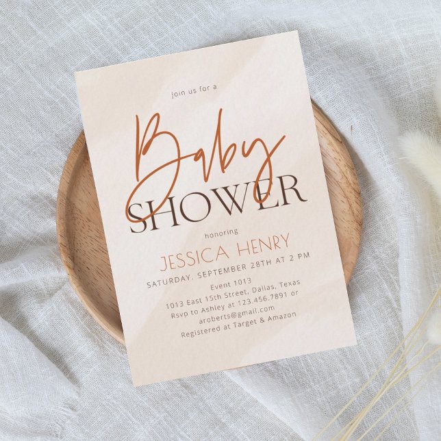 Invitación Baby Shower moderno estético beige (Subido por el creador)