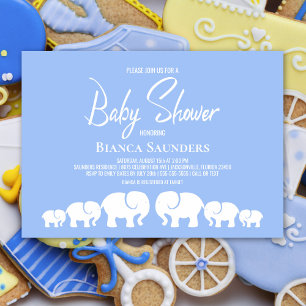 Invitación Baby Shower moderno Minimalista de elefante azul