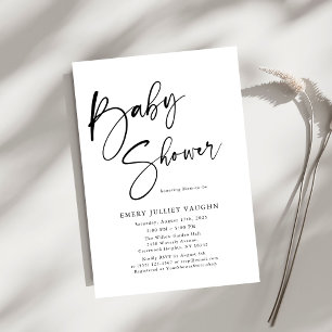 Invitación Baby Shower moderno minimalista en blanco y negro
