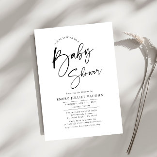 Invitación Baby Shower moderno minimalista en blanco y negro