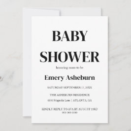 Invitación Baby Shower moderno Minimalista en blanco y negro
