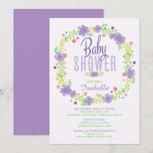 Invitación Baby Shower moderno morado rosado floral floral mo