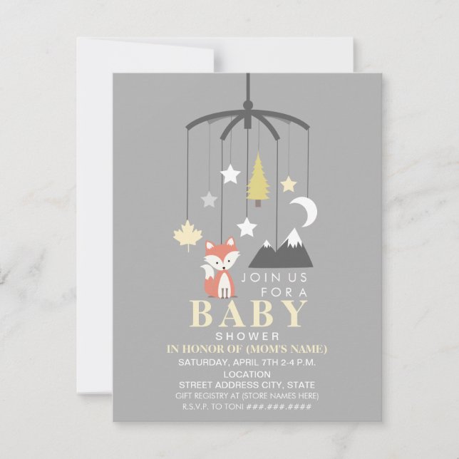 Invitación Baby Shower moderno neutral de Fox Mobile (Anverso)