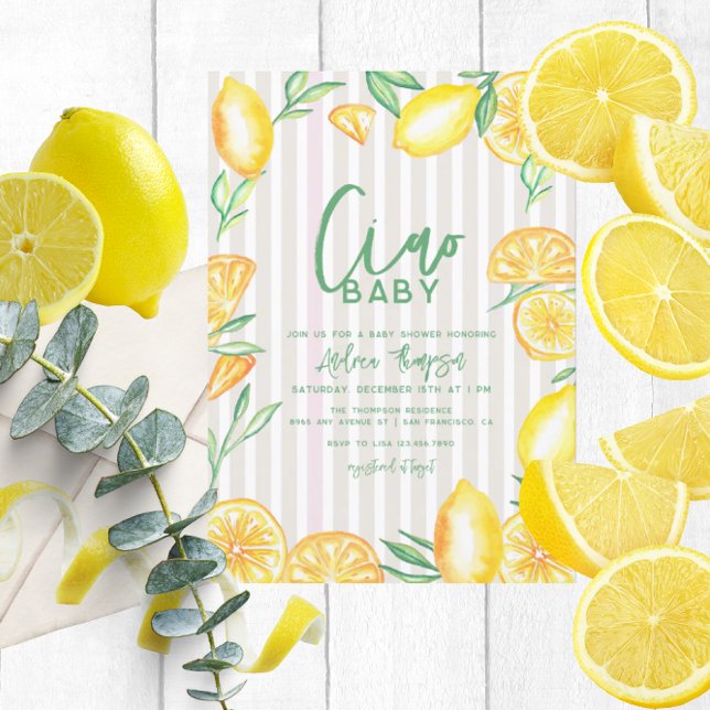 Invitación Baby Shower moderno retro de cítricos amarillo lim (Subido por el creador)
