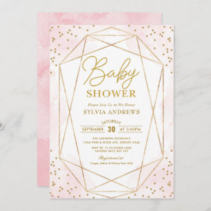 Invitación Baby Shower moderno Rubor Gold Geometric Confetti