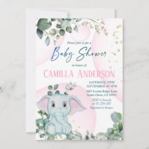 Baby Shower moderno Rubor Pink Elephant Greenery