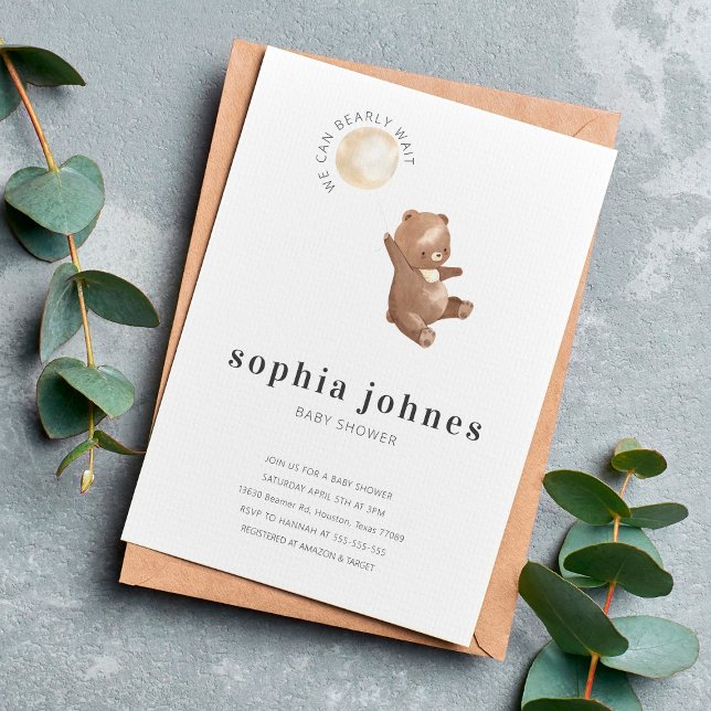 Invitación Baby Shower moderno simple de oso y globo (Subido por el creador)